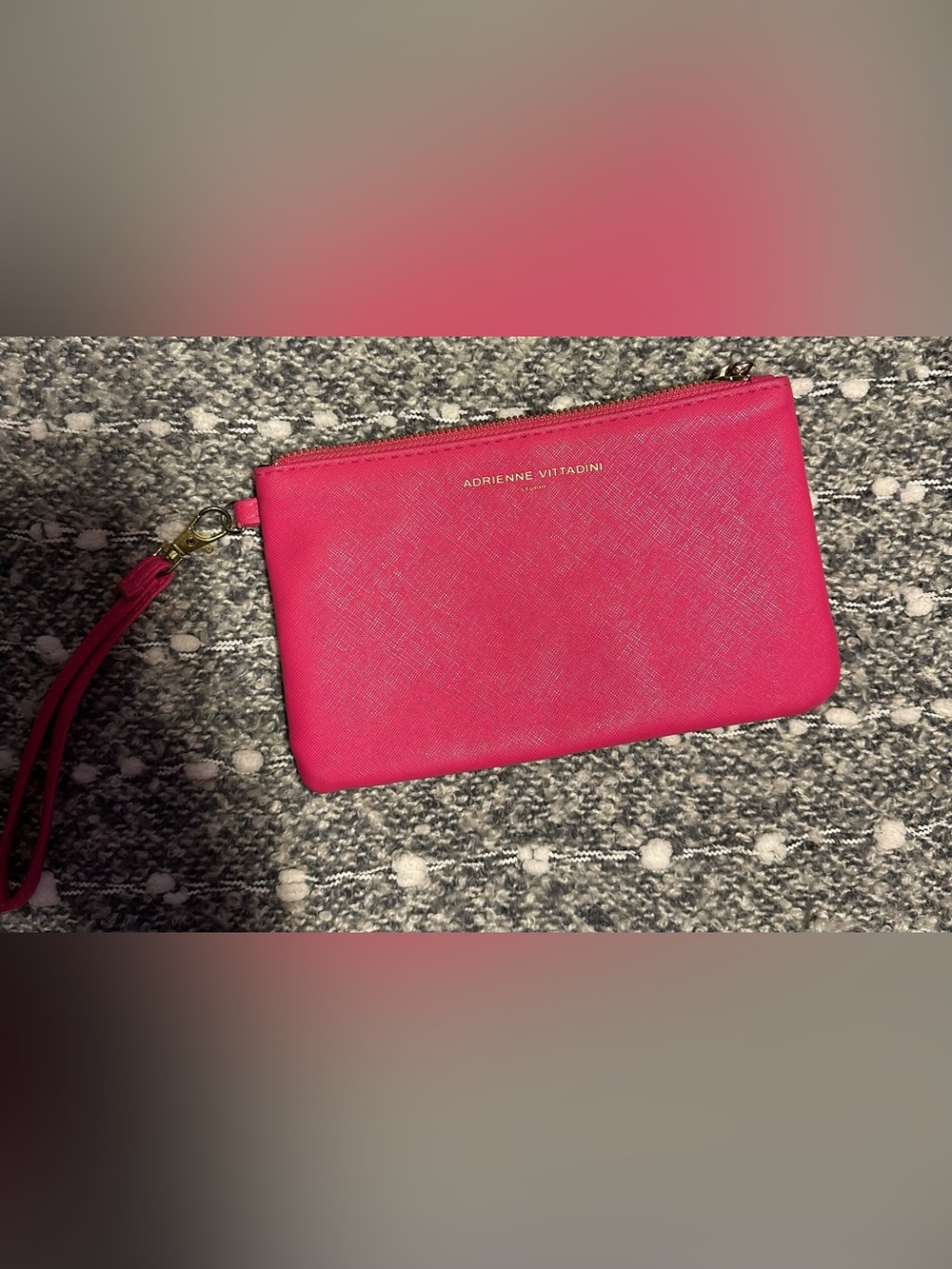 Adrienne Vittadini Hot Pink Wristlet Pouch with Gold Logo